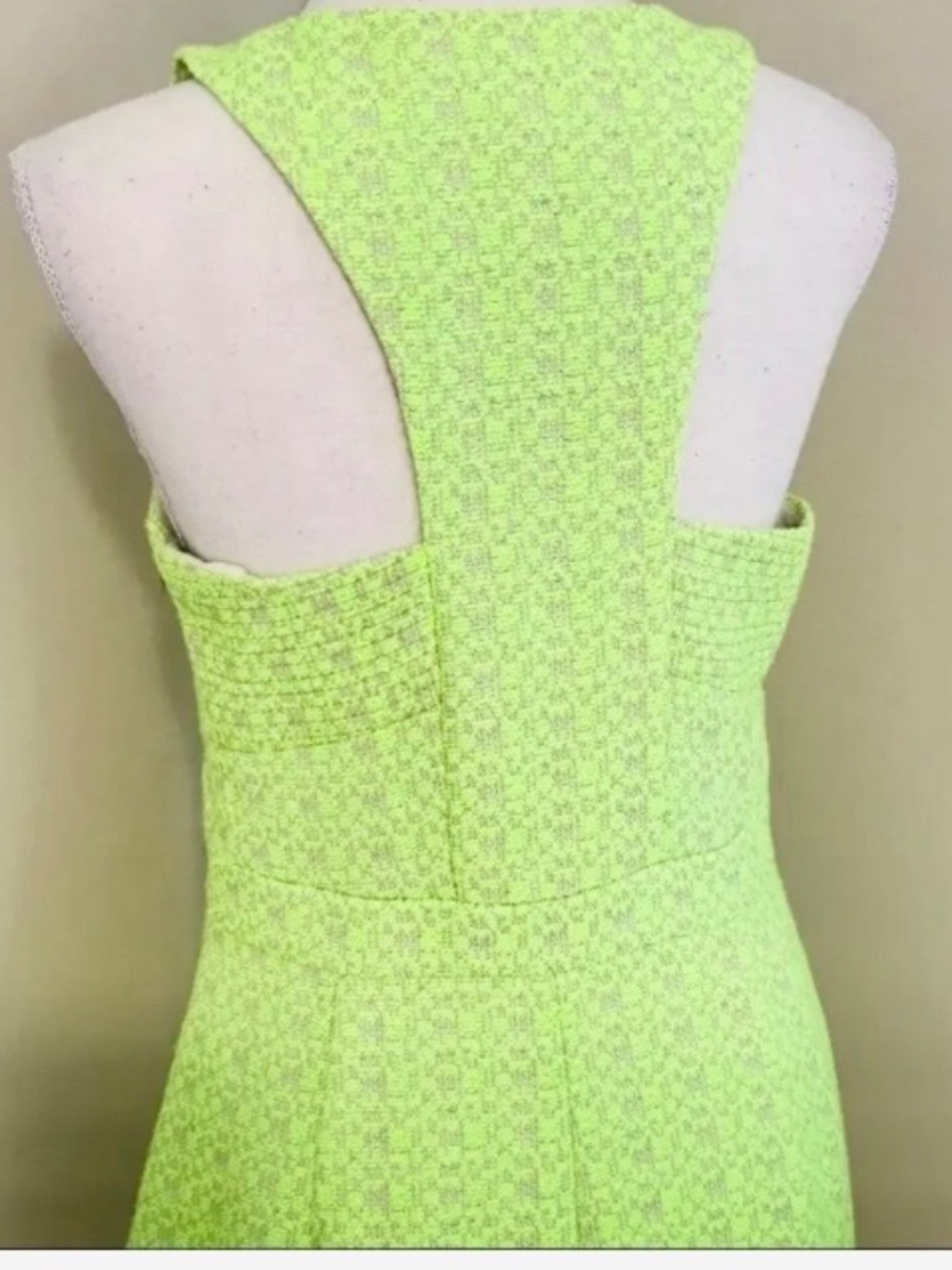 J Crew Factory neon green houndstooth tweed racer back sheath dress, size 12 - Picture 4 of 8